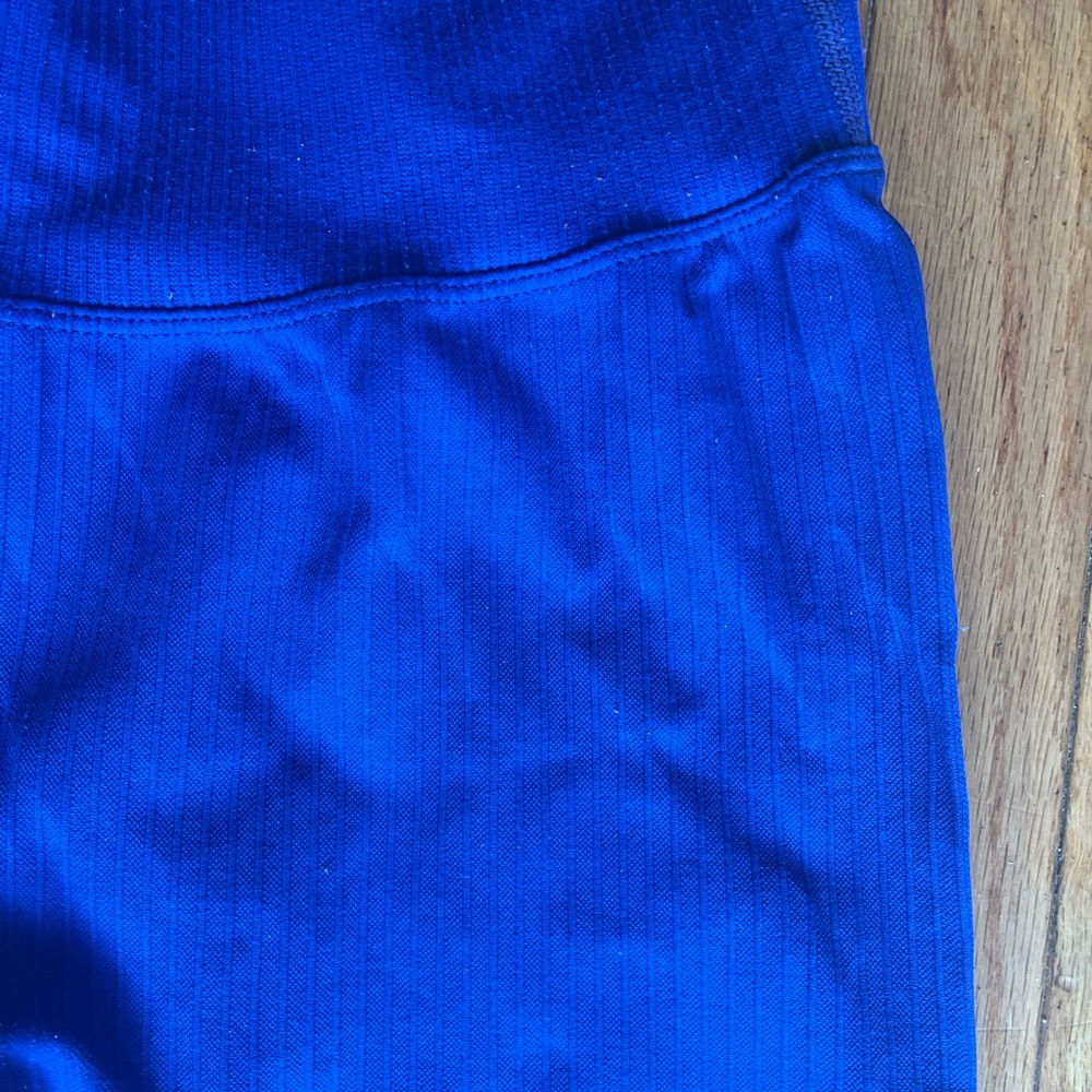 Blue 2 Piece Ribbed Matching Workout Set - Picture 4 of 7